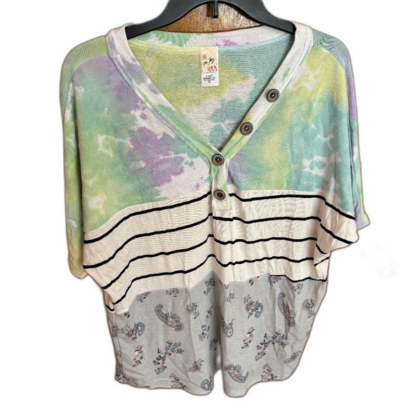 7th Ray Tops - 7th Ray brand Tunic style Mashup Tye‎ Dye floral stripe
